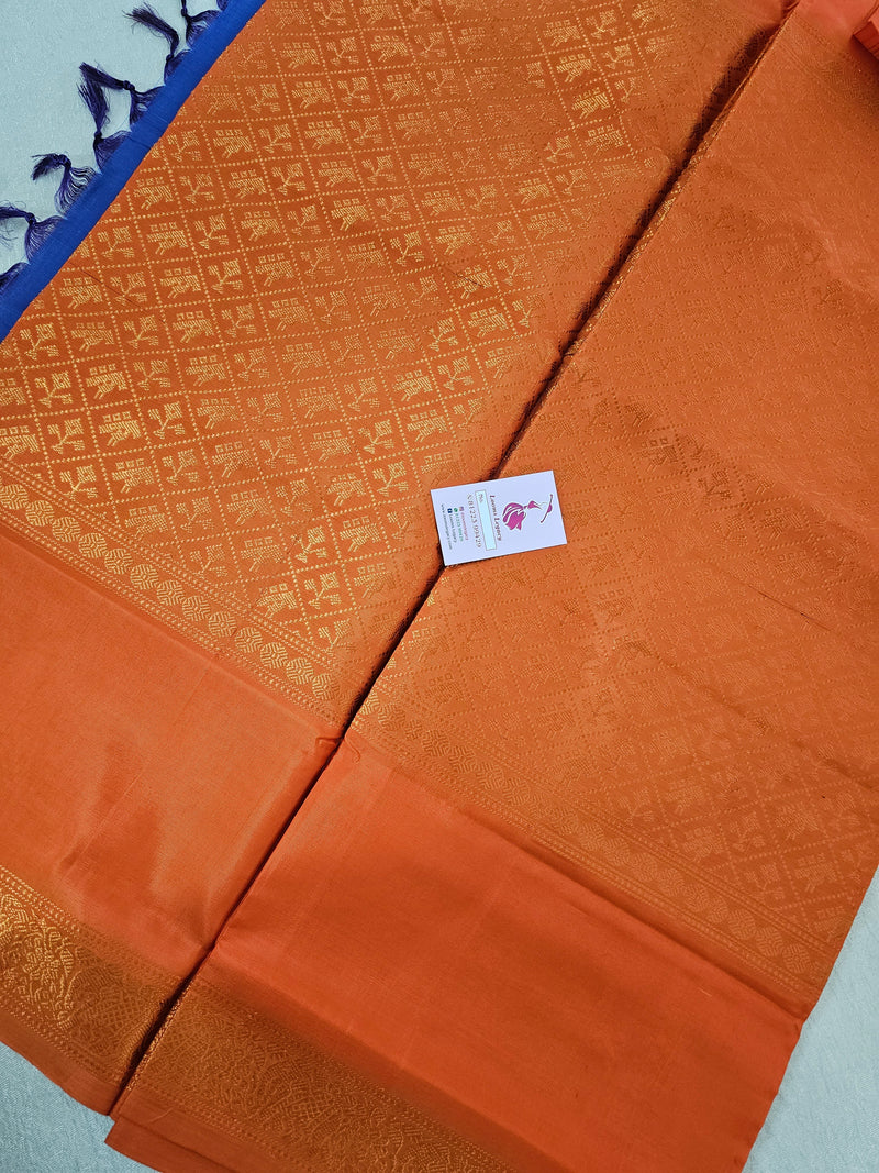 Orange with Blue cum Purple Vanasingram Pattern Chinnalampattu Border Saree with Grand Zari Weaving Pallu