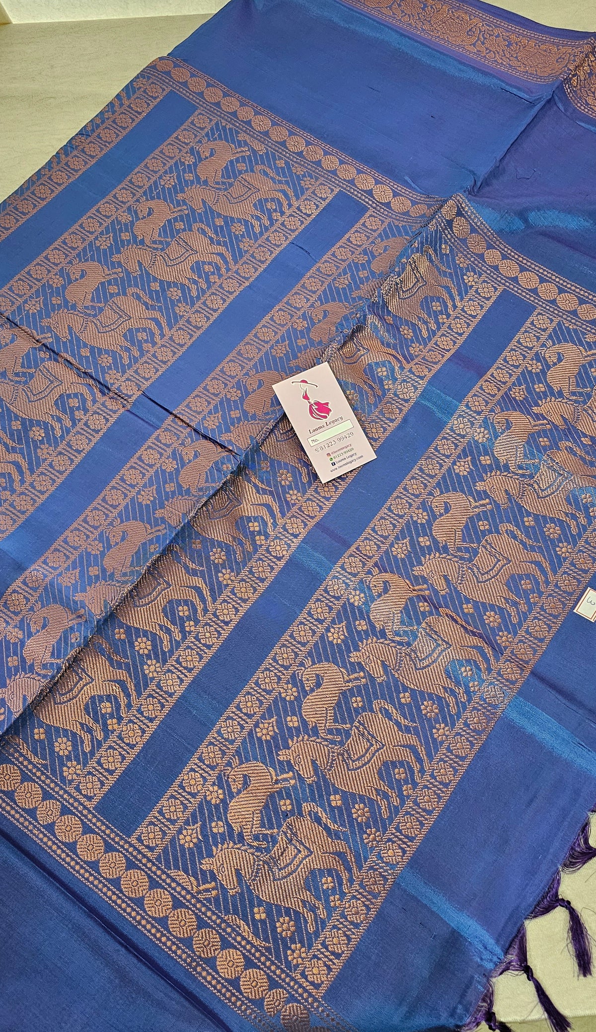 Orange with Blue cum Purple Vanasingram Pattern Chinnalampattu Border Saree with Grand Zari Weaving Pallu