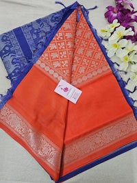 Orange with Blue Vanasingram Pattern Chinnalampattu Border Saree with Grand Zari Weaving Pallu