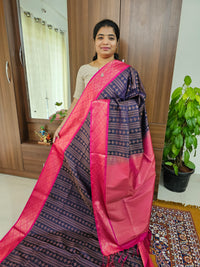 Navy Blue with  Pink Copper Zari Weave Semi Kanchi Silk Brocade Saree