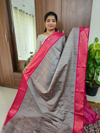 Grey with Pink Copper Zari Weave Semi Kanchi Silk Brocade Saree