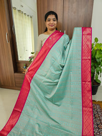 Sea Blue with Pink Copper Zari Weave Semi Kanchi Silk Brocade Saree