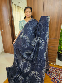 Linen Cotton with Ajark Pallu - Navy Blue with Black