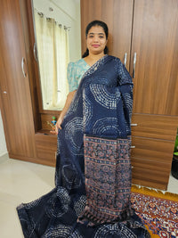 Linen Cotton with Ajark Pallu - Navy Blue with Black