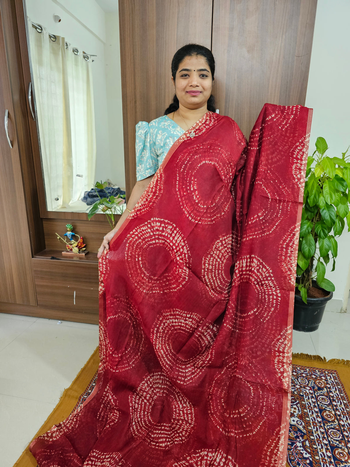 Linen Cotton with Ajark Pallu - Red with Black