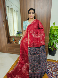 Linen Cotton with Ajark Pallu - Red with Black