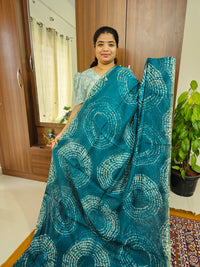 Linen Cotton with Ajark Pallu - Peacock Blue with Black