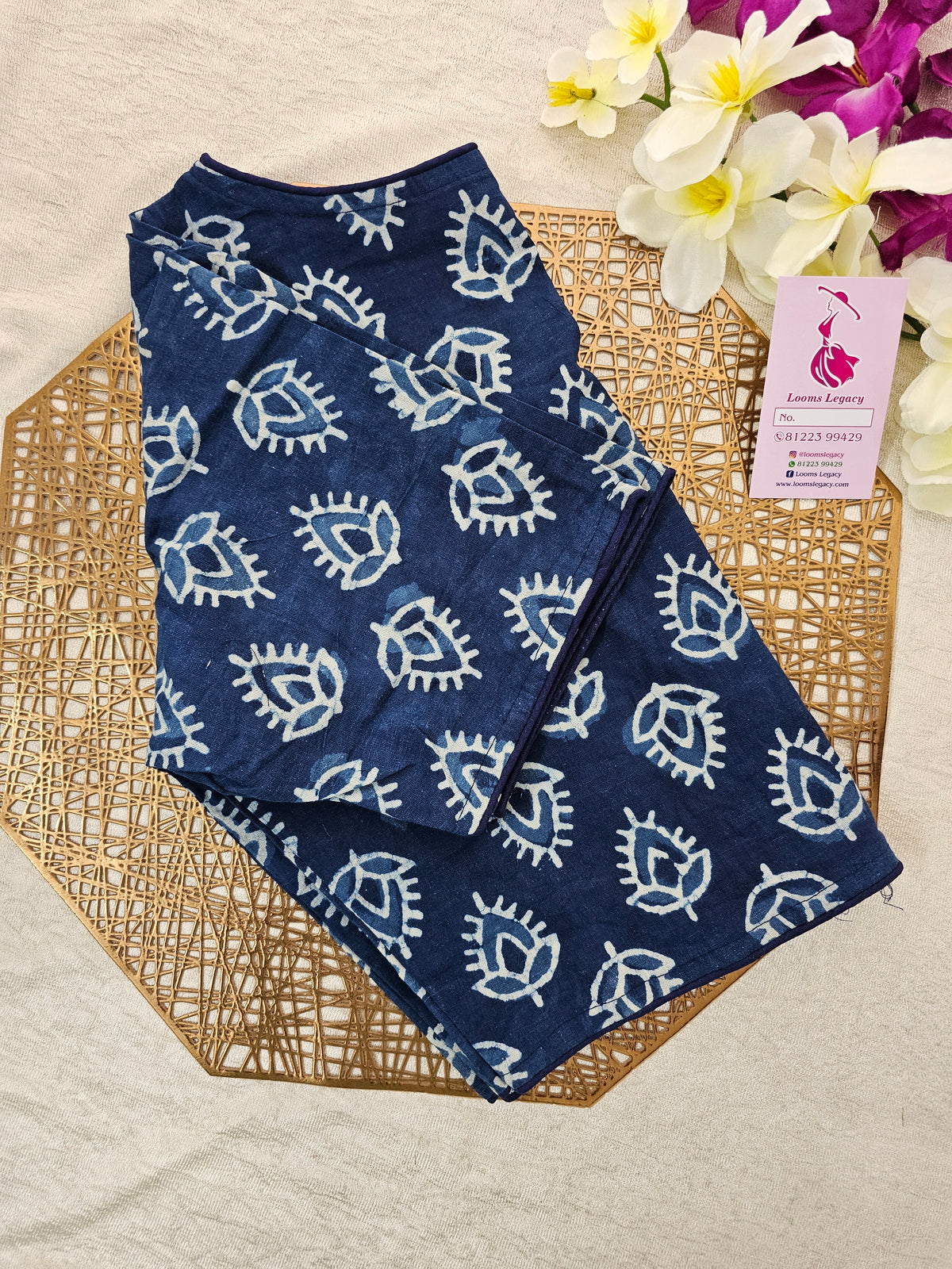 Pure Cotton Block Printed Blouse - Indigo Blue