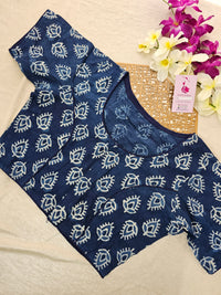 Pure Cotton Block Printed Blouse - Indigo Blue