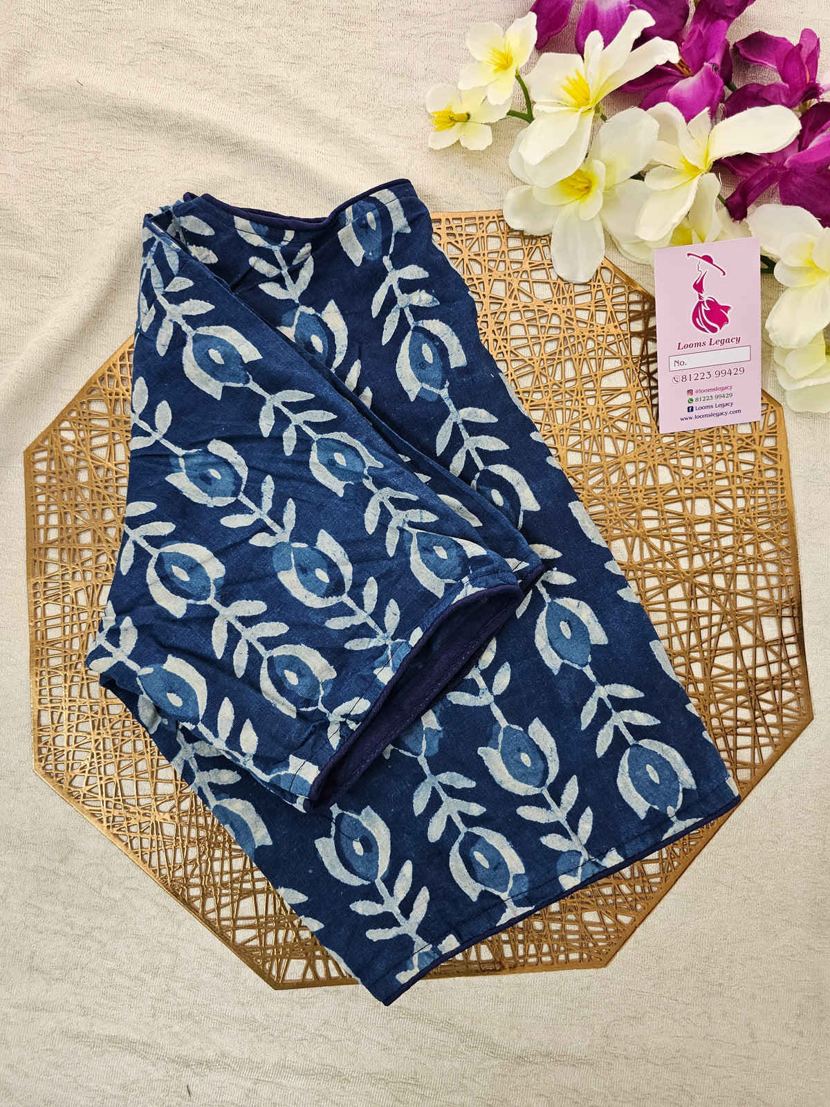 Pure Cotton Block Printed Blouse - Indigo Blue