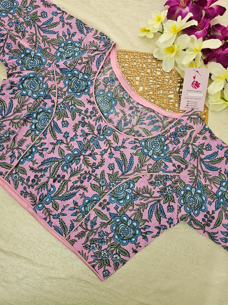 Pure Cotton Block Printed Blouse - Pink