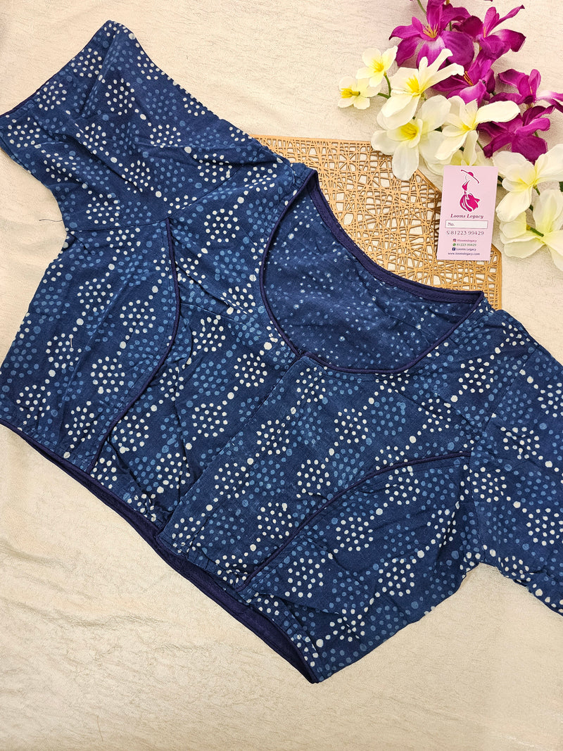 Pure Cotton Block Printed Blouse - Indigo Blue