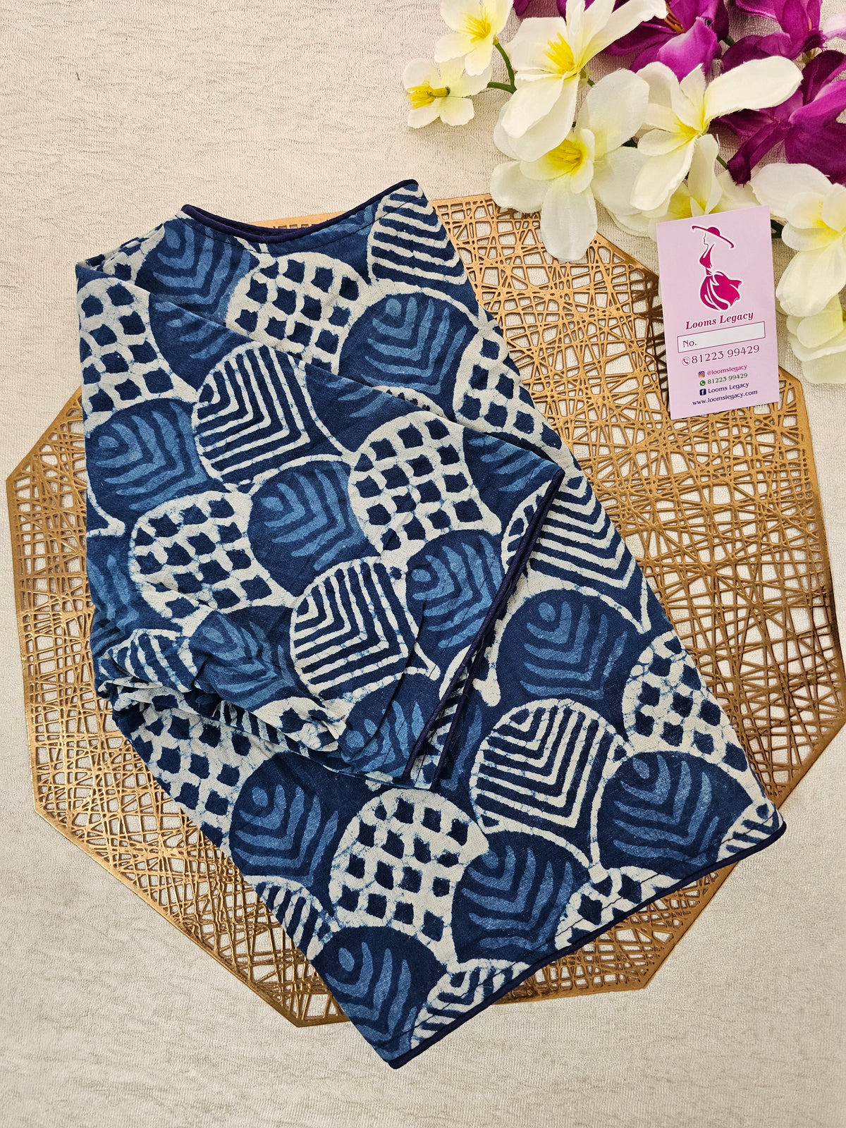 Pure Cotton Block Printed Blouse - Indigo Blue