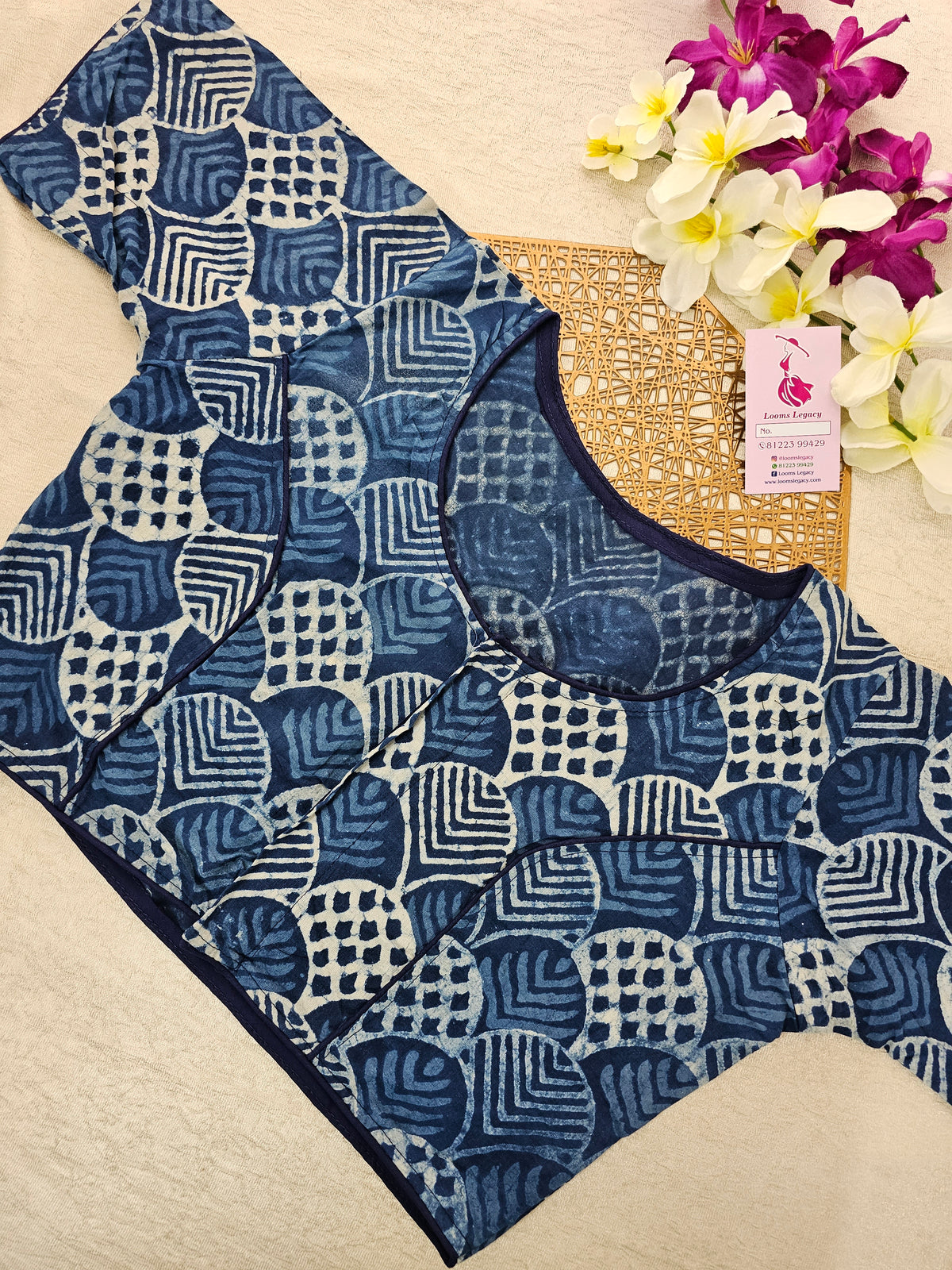 Pure Cotton Block Printed Blouse - Indigo Blue