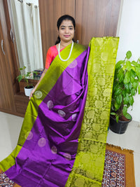 Classic Kanjivaram Pattern Pure Handloom Soft Silk Saree -   Purple with Green