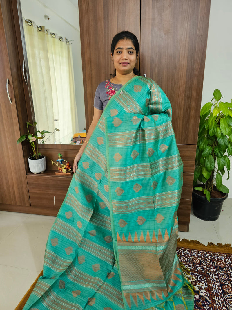 Semi Maandu Tussar Zari Weaving Saree - Sea Green