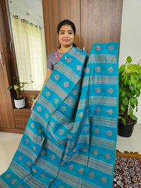 Semi Maandu Tussar Zari Weaving Saree - Peacock Blue