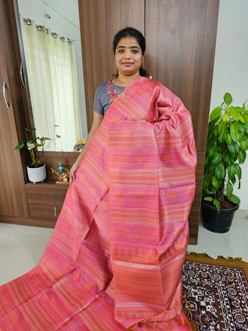 Semi Maandu Tussar Zari Weaving Saree - Pink