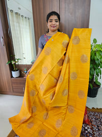 Semi Maandu Tussar Zari Weaving Saree with Contrast Pallu - Yellow with Red