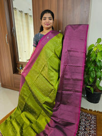 Classical Kanjivaram Pattern Pure Handloom Soft Silk Saree -  Green with Magenta Pink