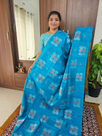 Semi Maandu Tussar Zari Weaving Saree -  Blue with Yellow Blouse