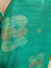 Semi Maandu Tussar Zari Weaving Saree - Dark Green  with Yellow Blouse