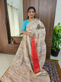 Semi Maandu Tussar Zari Weaving Saree - Tussar with Red Blouse