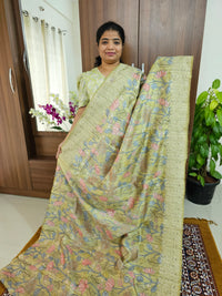 Semi Tussar Silk Saree with Cut Work  -  Lime Green