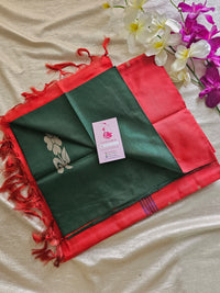 Bottle Green with Red Pallu Handwoven Chinnalampattu Saree