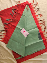 Sea Green with Red Pallu Handwoven Chinnalampattu Saree