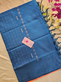 Peach  with Blue Pallu Handwoven Chinnalampattu Saree