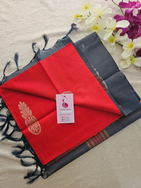 Red with Grey Handwoven Chinnalampattu Saree