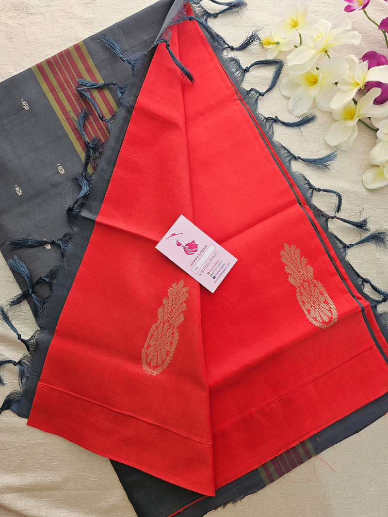 Red with Grey Handwoven Chinnalampattu Saree