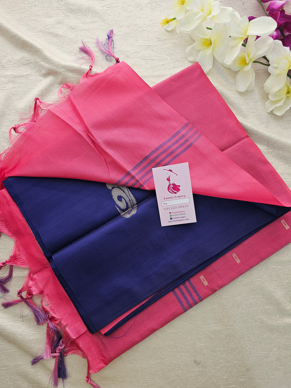 Dark Blue with Pink Handwoven Chinnalampattu Saree