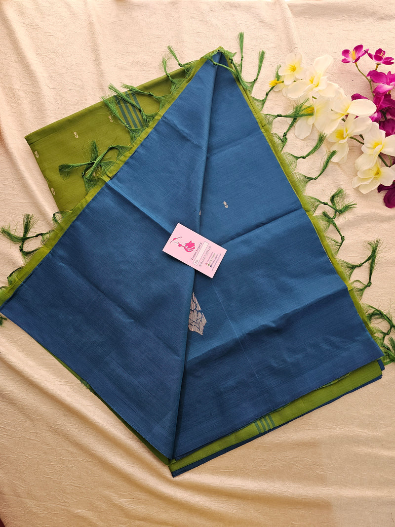 Peacock Blue with Green Handwoven Chinnalampattu Saree