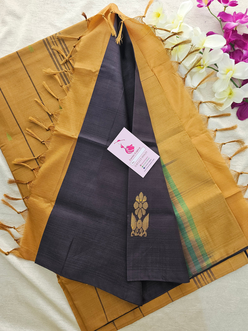 Brown with Mustard Handwoven Chinnalampattu Saree