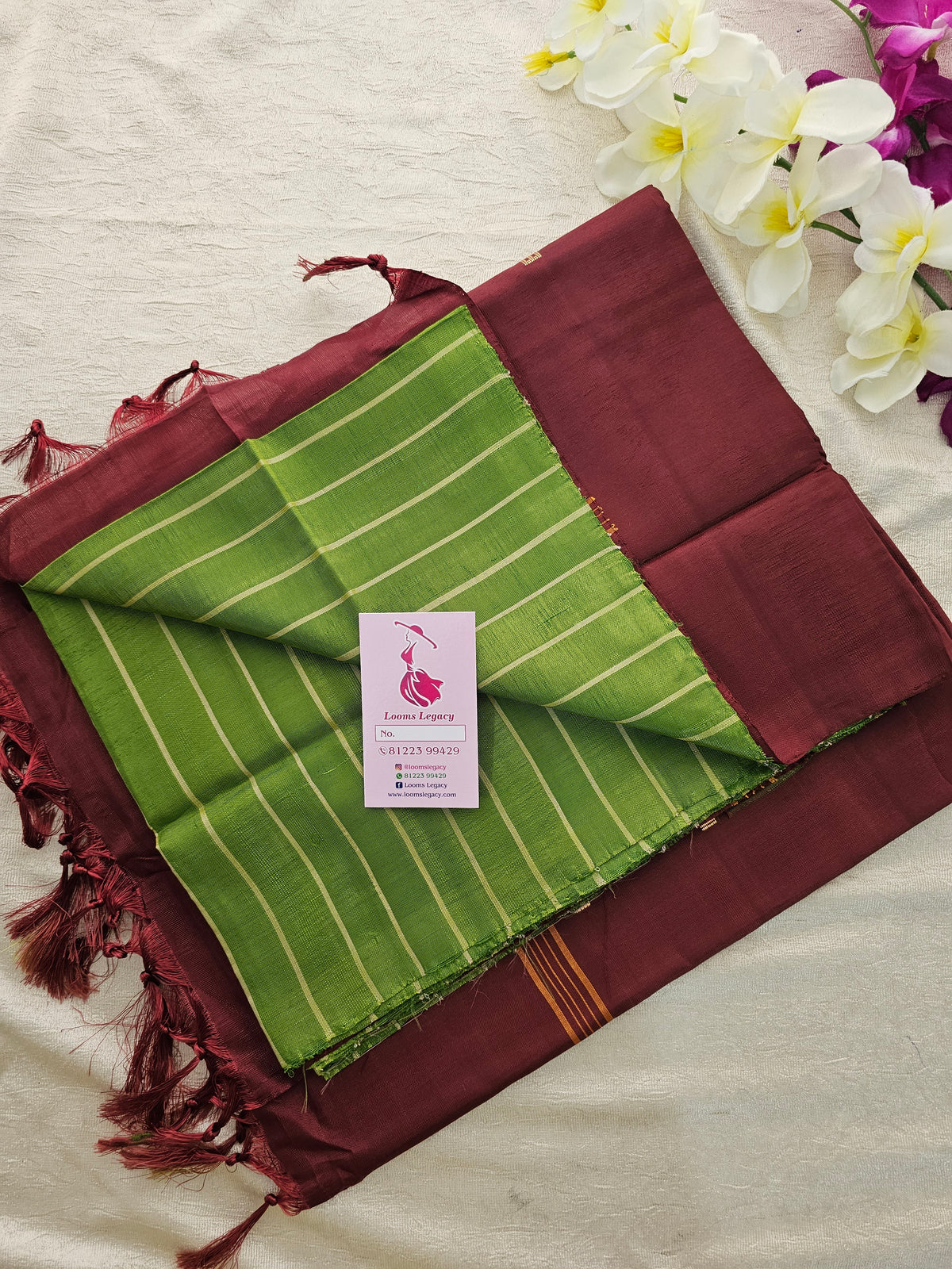 Green Stripes with Maroon Handwoven Chinnalampattu Saree