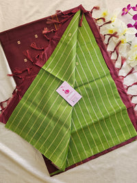 Green Stripes with Maroon Handwoven Chinnalampattu Saree