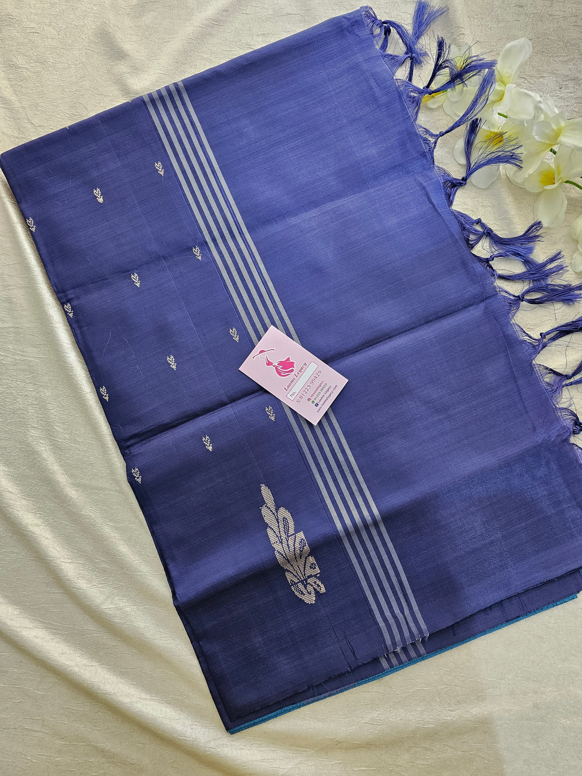 Peacock Blue with Dark Blue  Handwoven Chinnalampattu Saree