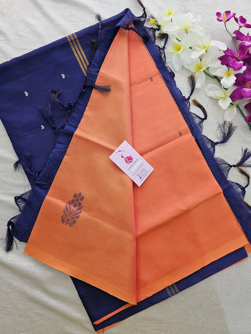 Orange with Navy Blue Handwoven Chinnalampattu Saree