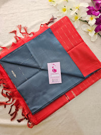 Grey with Red Border Handwoven Chinnalampattu Saree