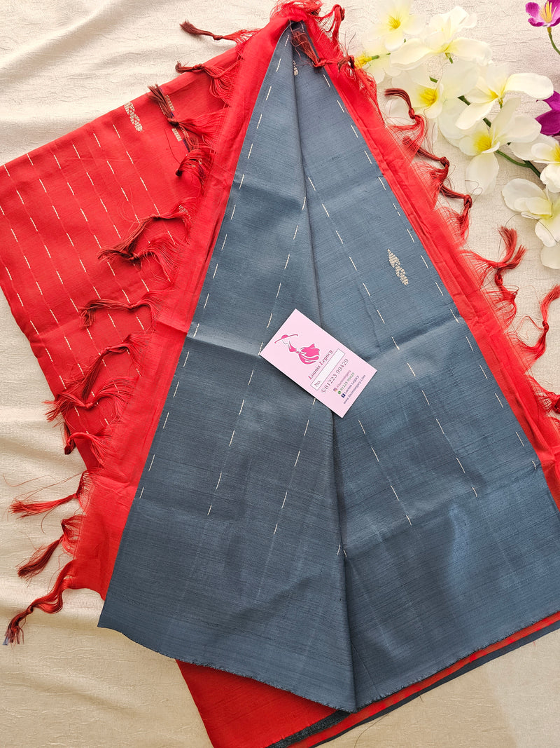 Grey with Red Border Handwoven Chinnalampattu Saree