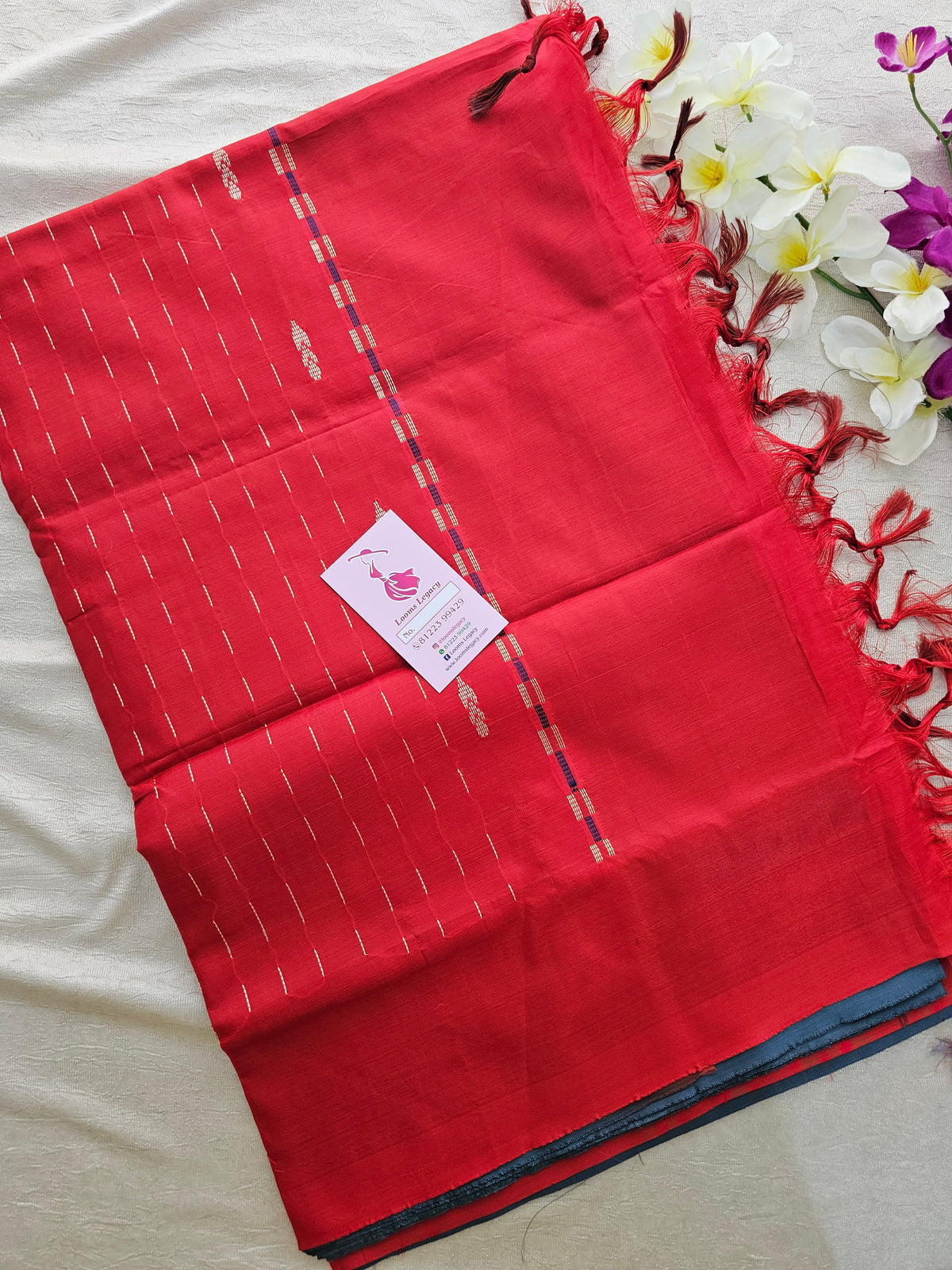 Grey with Red Border Handwoven Chinnalampattu Saree