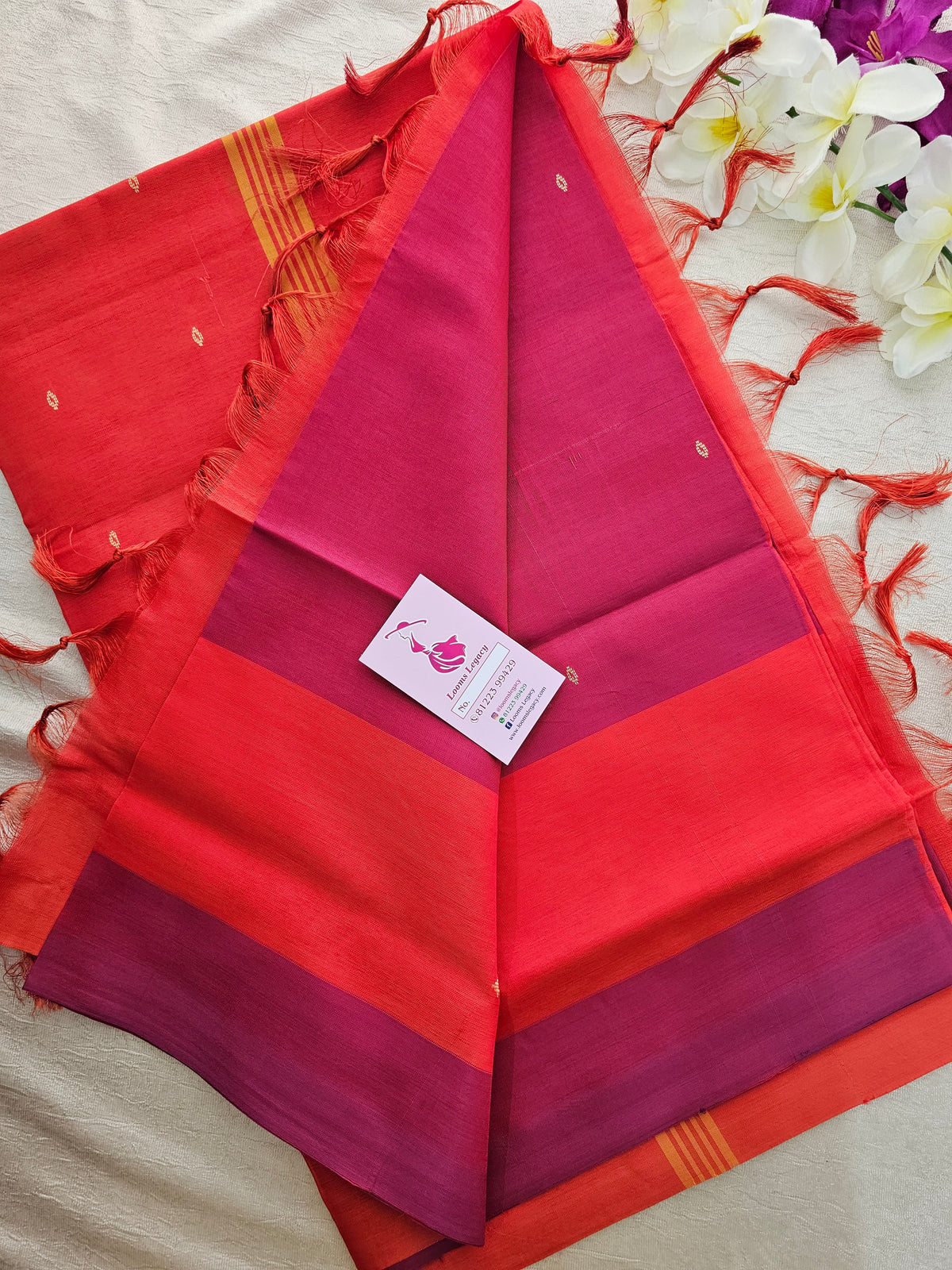 Orange with Pink Handwoven Chinnalampattu Saree