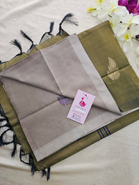 Beige with Mehindi Green Handwoven Chinnalampattu Saree