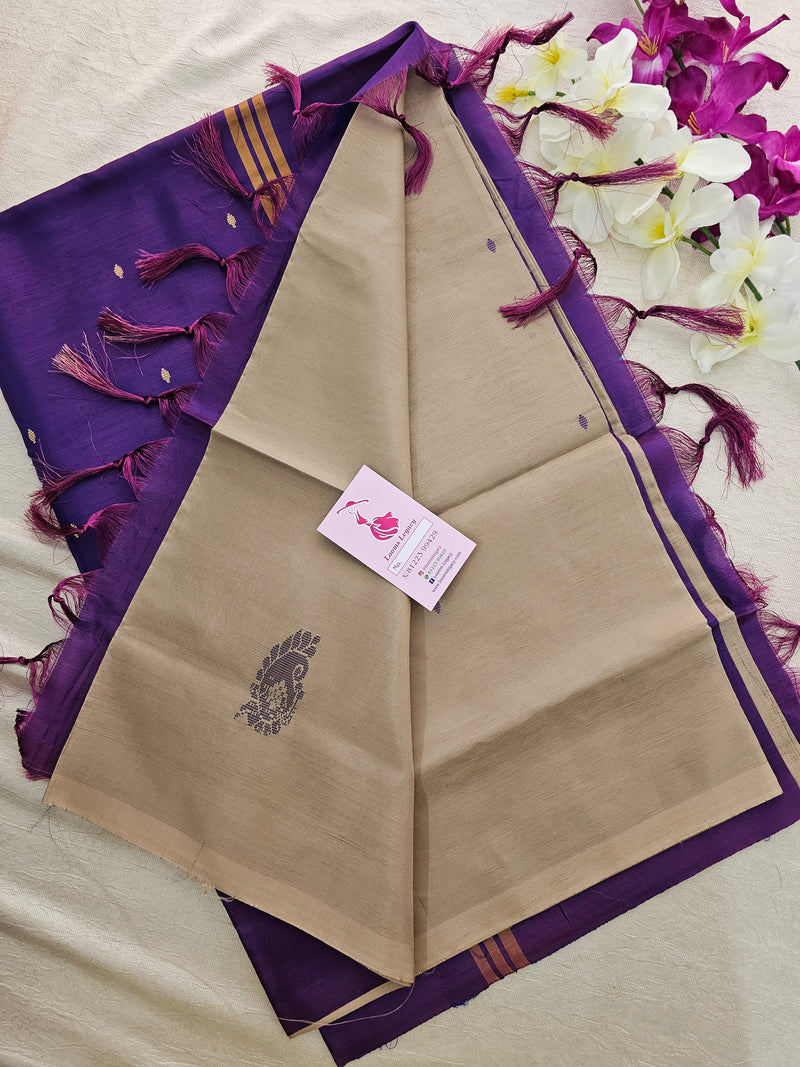 Beige with Dark Dual Shade Purple  Handwoven Chinnalampattu Saree