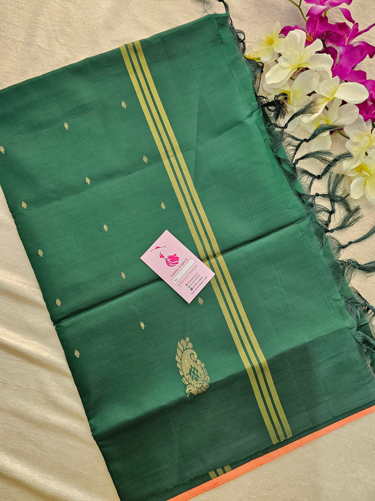 Peach with Green Handwoven Chinnalampattu Saree