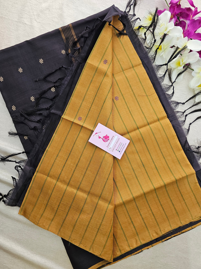 Brown with Dark Brown Stripes Handwoven Chinnalampattu Saree