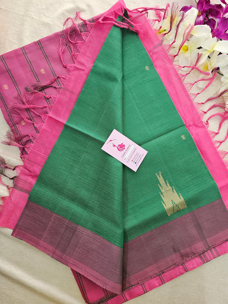 Green with Pink Handwoven Chinnalampattu Saree