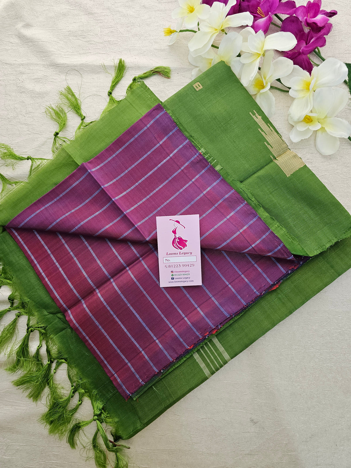 Dark Purple Stripes with Green  Handwoven Chinnalampattu Saree